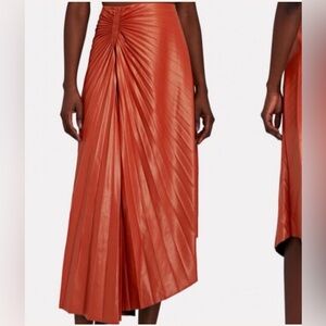 House of Harlow 1960 Vibrant Orange Red Asymmetrical Skirt in faux leather. M.